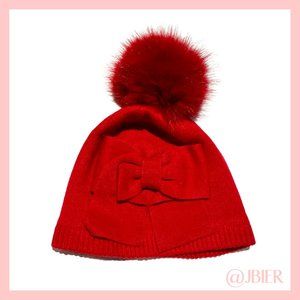 Adrienne Landau Bow Beanie with Faux Fur Pom